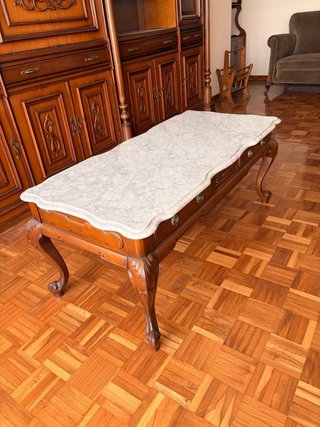 Mesa de centro madera maciza y mármol