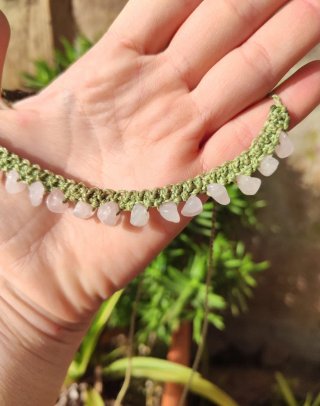 Collar Macramé Cuarzo Rosa