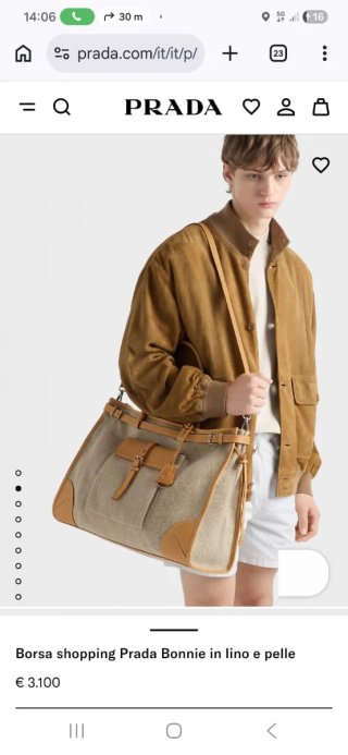 Maxi shopper Prada lino e pelle