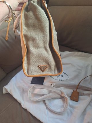 Maxi shopper Prada lino e pelle