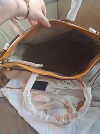 Maxi shopper Prada lino e pelle