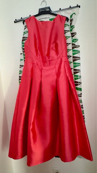 Vestido fiesta raso seda coral