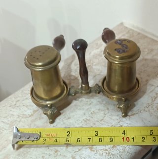 Set Sale e Pepe vintage in Ottone e legno Anni '60