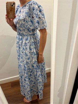 Vestido Pedro del Hierro azul blanco con etiqueta
