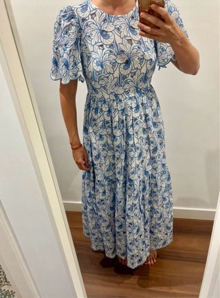 Vestido Pedro del Hierro azul blanco con etiqueta