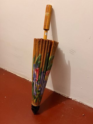 Paraguas Tailandés Bambú-Papel Flores pintado mano
