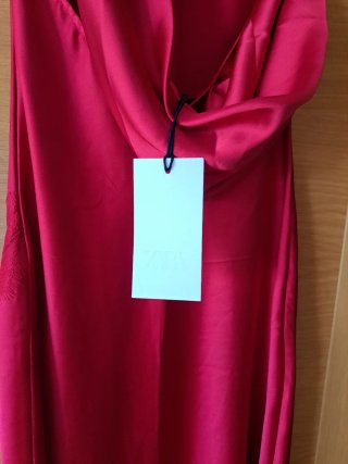Vestido Largo Satén Zara Rojo