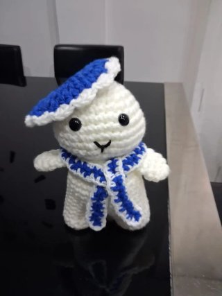Peluche gato blanco y azul