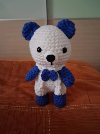 Peluche gato blanco y azul