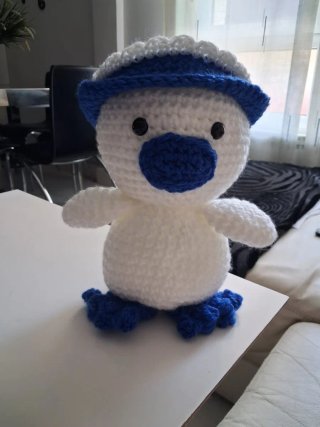 Peluche gato blanco y azul
