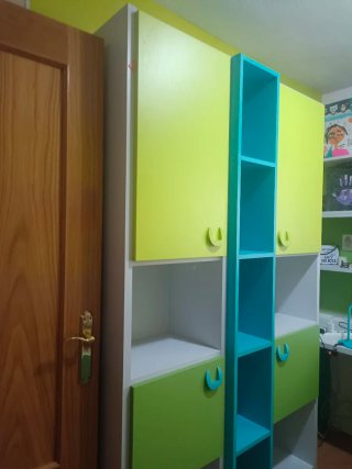 Armadio per ragazzi a 3 colonne bianco, verde e blu