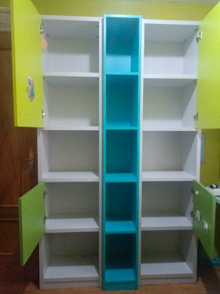 Armadio per ragazzi a 3 colonne bianco, verde e blu