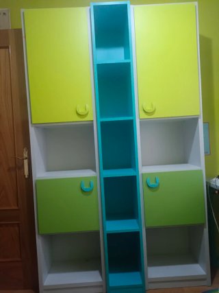 Armadio per ragazzi a 3 colonne bianco, verde e blu