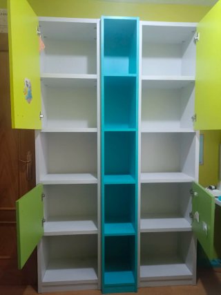 Armadio per ragazzi a 3 colonne bianco, verde e blu