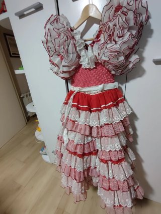 Traje Sevillana Niña Rojo y Blanco