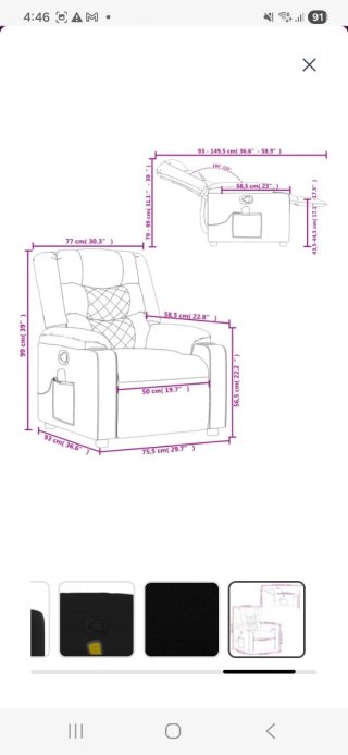 Sillón reclinable masaje tela negro