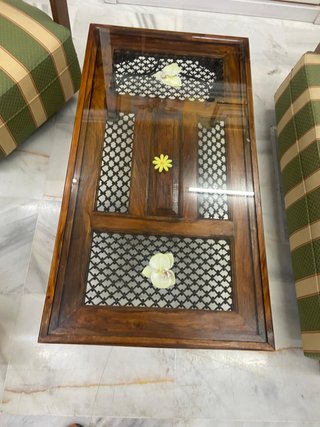 Mesa centro madera y cristal rústica como nueva