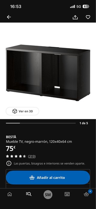 Mueble TV negro y cristal con puertas