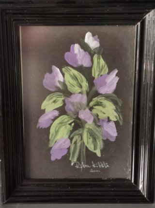 Cuadro flores moradas y verdes