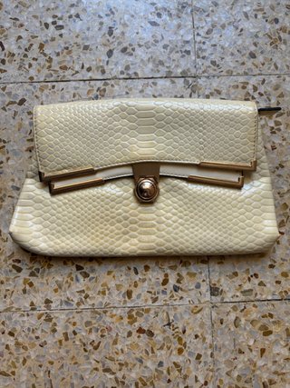 Bolso piel serpiente beige y dorado