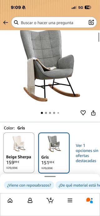 URGE. Sillón Mecedora Lactancia Gris