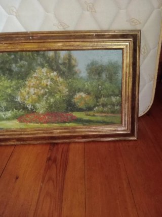 CUADRO ANTIGUO DE MONET DAMA EN EL JARDIN 30X60 CM