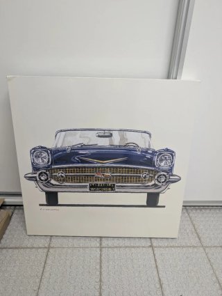 Cuadro Coche Clásico Azul y Dorado