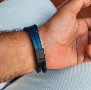 Pulsera Hombre Piel y Piedras Naturales