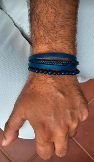 Pulsera Hombre Piel y Piedras Naturales