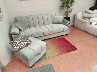 Sofá Cama Gris con Arcón y Puff
