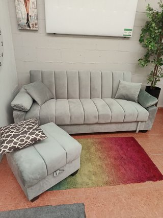 Sofá Cama Gris con Arcón y Puff