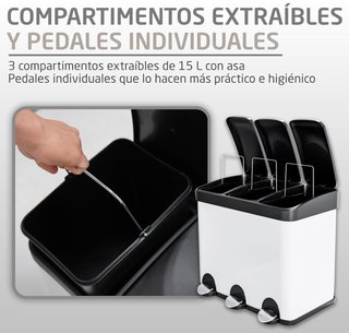 Cubo de basura triple Amig 45L acero blanco