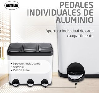 Cubo de basura triple Amig 45L acero blanco