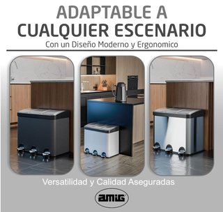 Cubo de basura triple Amig 45L acero blanco