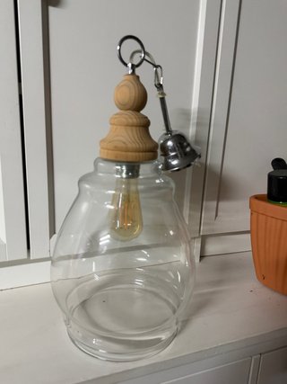 Lámpara de techo cristal y madera
