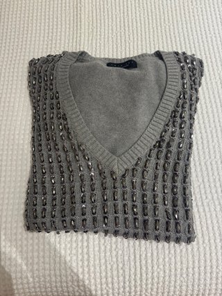 Jersey Twin Set Gris con Pedrería Talla S