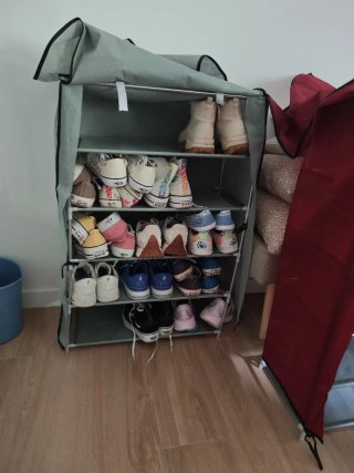 Zapatero di tela e metallo (Grigio e Rosso)