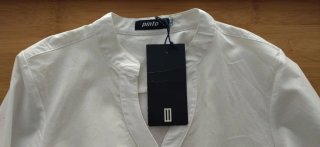 Blusa blanca algodón entallada-mangas con cinta
