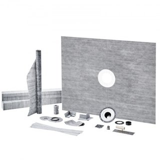 Kit doccia, base doccia 1219x1524mm con flangia centrale in PVC da 50,8mm, membrana impermeabile, griglia in acciaio inossidabile e sigillante per giunzioni, pali di sostegno per base doccia