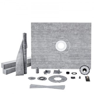 Kit doccia, base doccia 1219x1524mm con flangia centrale in PVC da 50,8mm, membrana impermeabile, griglia in acciaio inossidabile e sigillante per giunzioni, pali di sostegno per base doccia