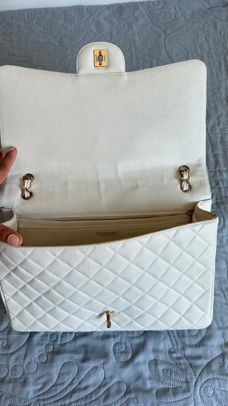 Bolso Chanel Clásico Blanco y Dorado