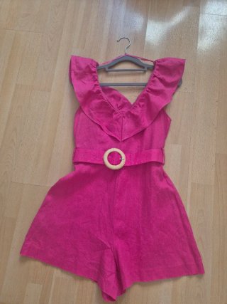 Mono rosa lino con cinturón