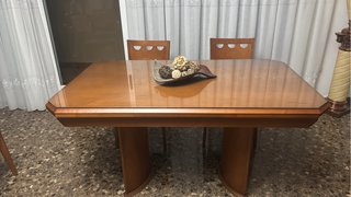 Mesa Comedor Extensible Madera y Cristal protector
