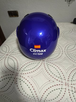 Casco de moto Climax azul y chaqueta