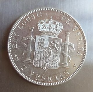 Moneda Plata 2 Pesetas 1905.