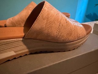 Sandalias cuña piel serpiente beige