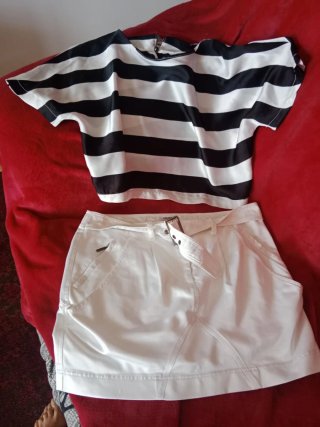 Conjunto Top Rayas y Falda Blanca