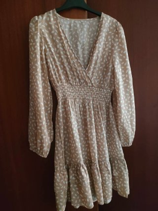 Vestido estampado lunares beige