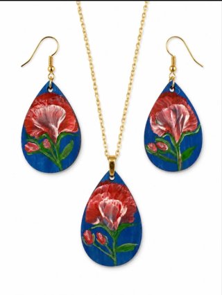 Conjunto Pintado a Mano: Colgante y Pendientes