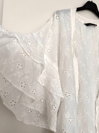 Zara  blusa Kimono Blanco Bordado de brocado
